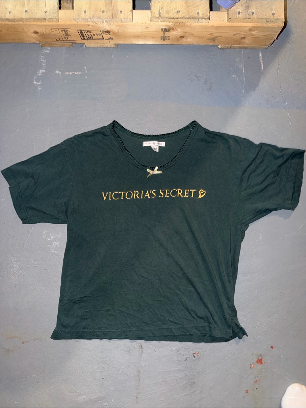 Vintage Victoria's Secret Dark Green Logo Short Sleeve PJ Top